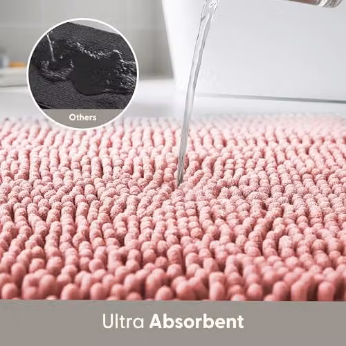 Keplin Non-Slip Microfibre Bath and Toilet Mat, Pink, W: 50 cm, D: 80 cm – 5