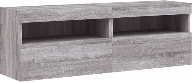 Berkfield Home Set of 2 Modern Grey Sonoma TV Wall Cabinets with LED Lights, W/D/H: 60 x 30 x 40 cm – 1