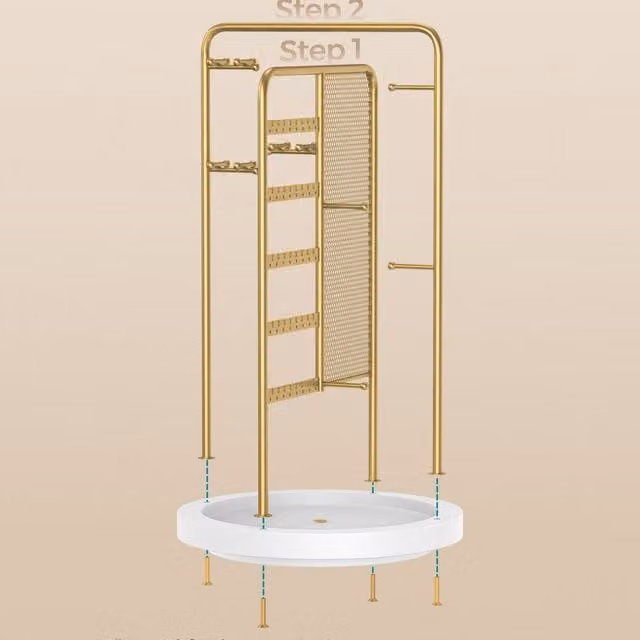 SONGMICS Rotating Jewellery Display Stand in Gold Metal with 4 Sections