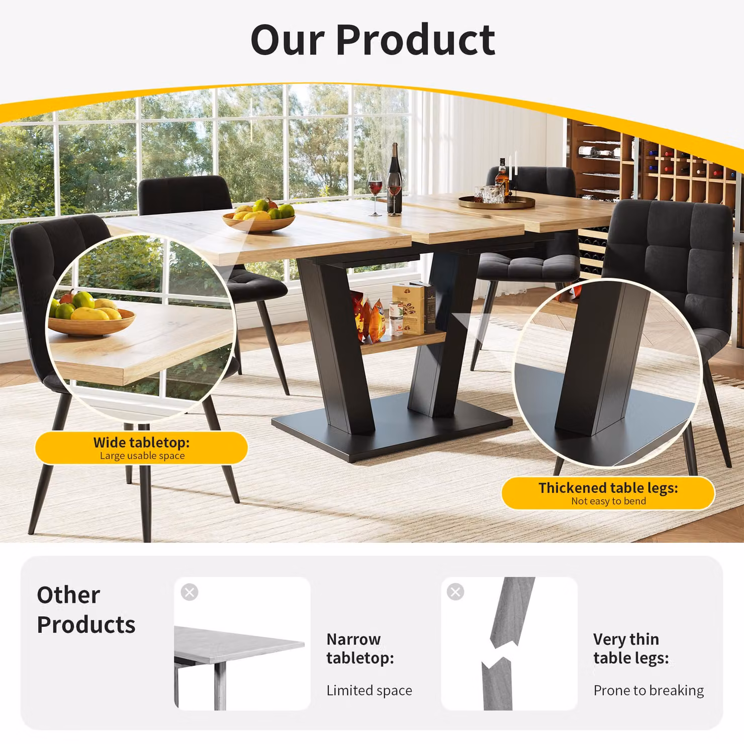 Aosom UK Extendable Rectangular Dining Table with Marble-Effect MDF Top and Black X-Frame Metal Legs, W/D/H: 118 x 70 x 75 cm – 3