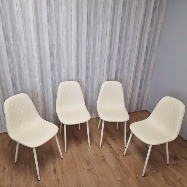 Kosy Koala Modern Geometric Dining Chairs in Beige and White Synthetic Leather
