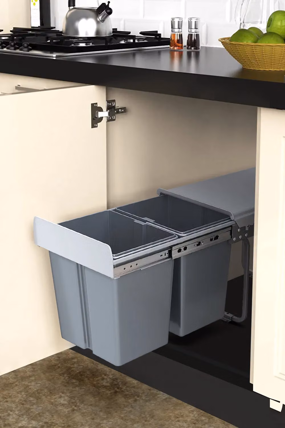 Living and Home 40L Under Cabinet Pull-Out Recycling Dustbin with 2 Compartments, Grey – 4