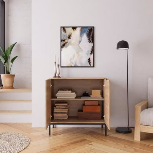 BIMOSSA Alya Modern Oak Sideboard Cabinet with Black Metal Legs, W/D/H: 80 x 40 x 80 cm – 3