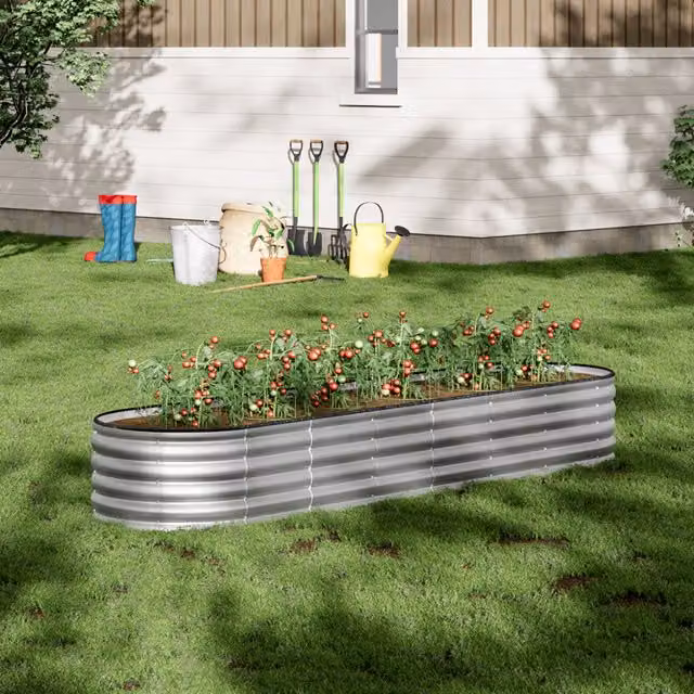 Breeins Oval Galvanised Steel Raised Garden Bed in Silver, Height: 42 cm