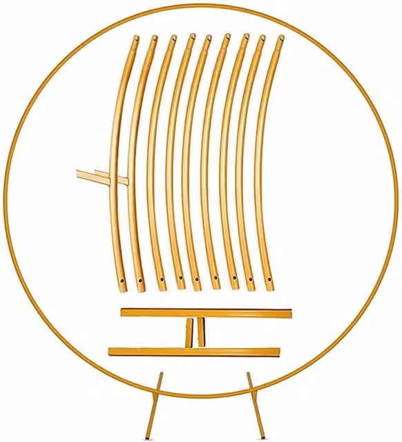 Neel Blue Round Metal Balloon Arch Frame with Floor Base, Gold, Height: 150 cm