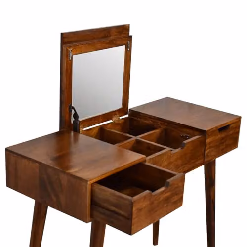 Artisan Furniture Mid-Century Brown Wood Dressing Table with Tri-Fold Mirror, W/D/H: 100 x 40 x 78 cm – 2