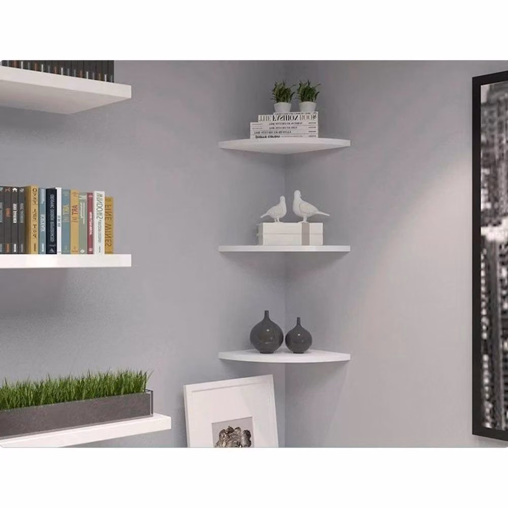EONLION Set of 3 White Wooden Floating Corner Wall Shelves – 2