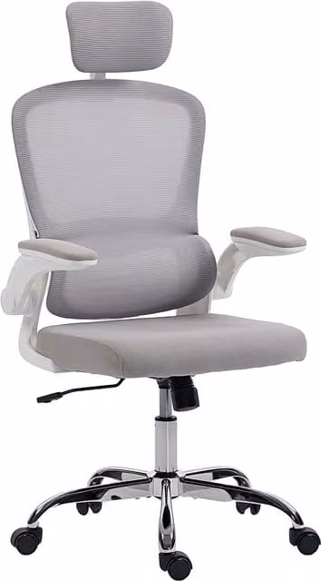 HOMCOM Grey Fabric Mesh Back Task Chair with Headrest and Lumbar Support, W/D/H: 60.0 x 43.0 x 120.0 cm – 1