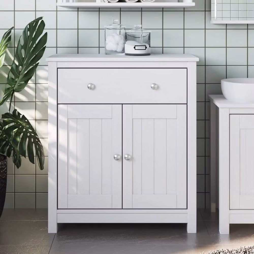 Berkfield Home BERG White Bathroom Cabinet in Solid Pine Wood, W/D/H: 69.5 x 34 x 80 cm – 2