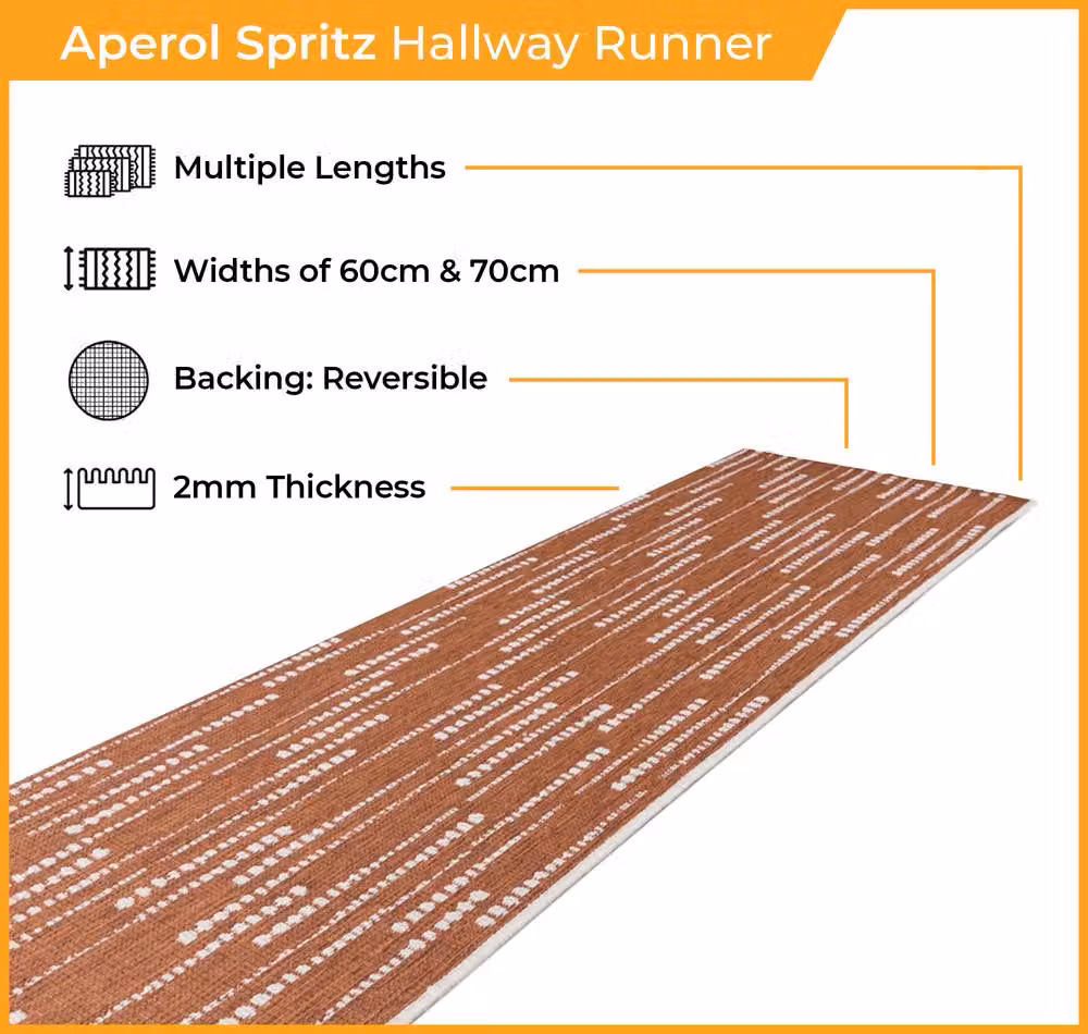 runrug Aperol Spritz Reversible Carpet Runner Rug in Terracotta Orange, W: 70 cm, L: 360 cm – 2