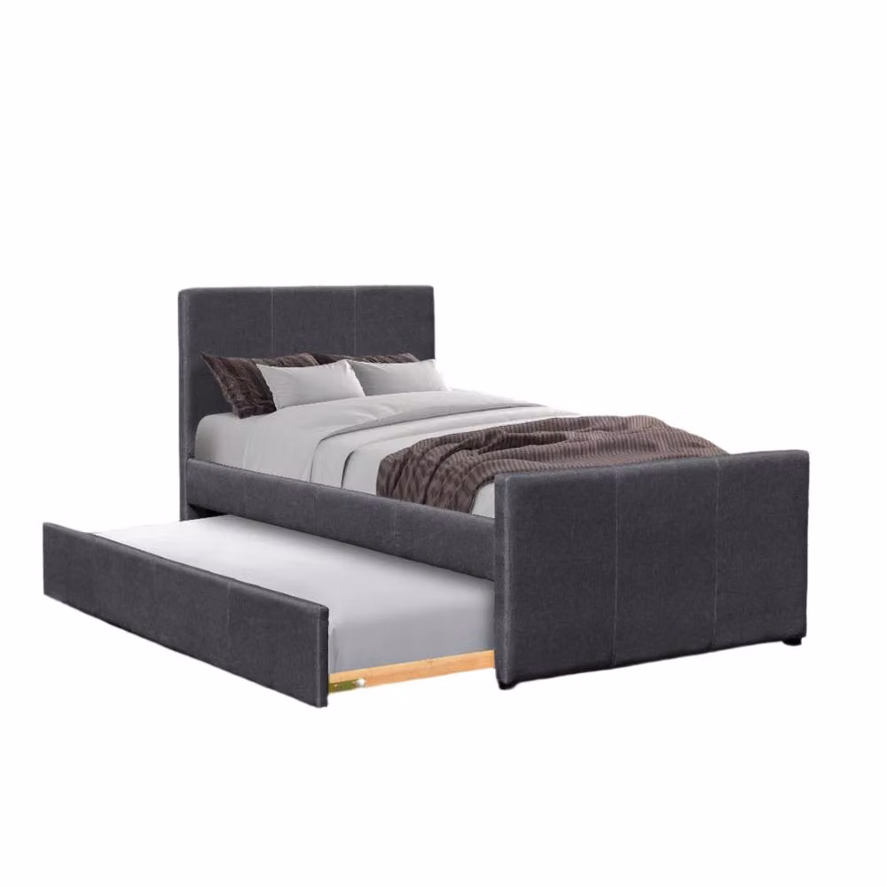Comfy Living Ltd 3ft Single Upholstered Fabric Bed Frame with Trundle in Grey, W/D/H: 90 x 190 x 101 cm – 2