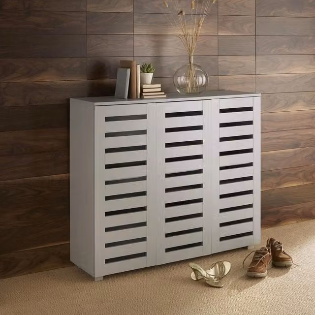 Home Source Oslo 3 Door Shoe Storage Cabinet Unit in Grey