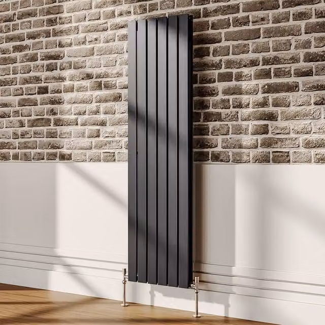 Livingandhome Vertical Steel Tall Wall Mounted Radiator in Anthracite Grey, H: 160 cm, W: 45.6 cm, D: 6.1 cm