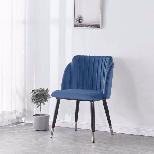 Life Interiors Milano Velvet Dining Chairs, Set of 2, Blue with Silver End Caps