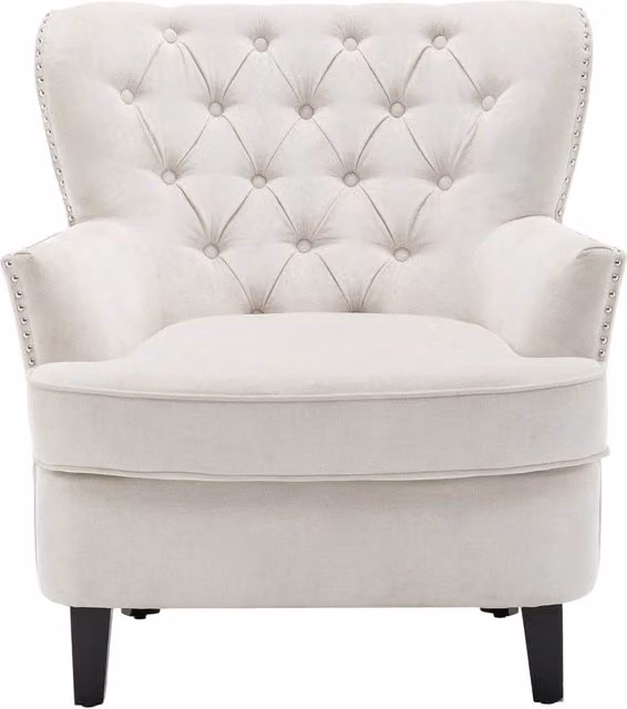 Garden Sanctuary Classic Buttoned Back Linen Armchair with Wooden Legs in Beige