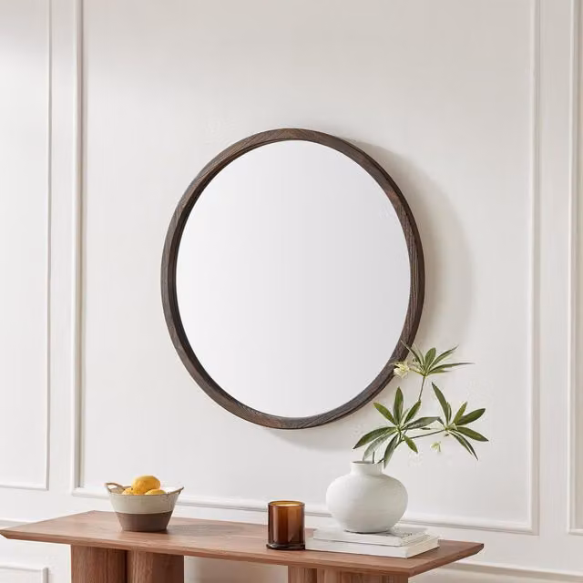 FurnitureboxUK Judith Wood Round Wall Mirror, Walnut, Diameter: 80 cm