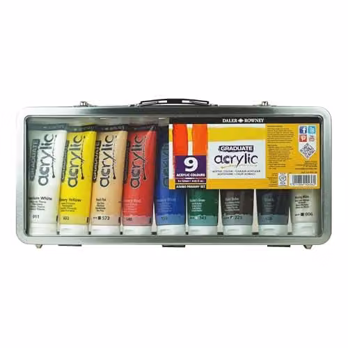 Daler-Rowney Graduate Acrylic Paint Set, 9 Assorted Multicolour Shades, 120ml per Tube