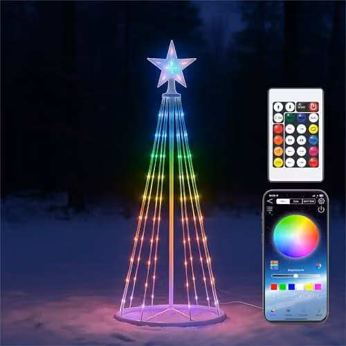 Xmas Haus 1.5m RGB LED Smart Christmas Tree with Star Top, Remote and App Control, Multicolour and White