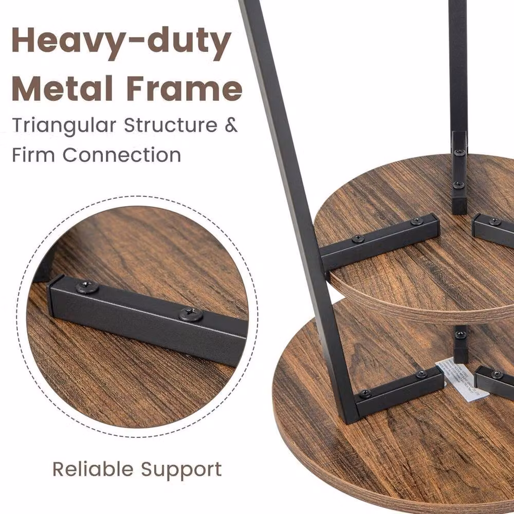 Havendro Round Wooden Side Table with Storage Shelf in Brown – 2
