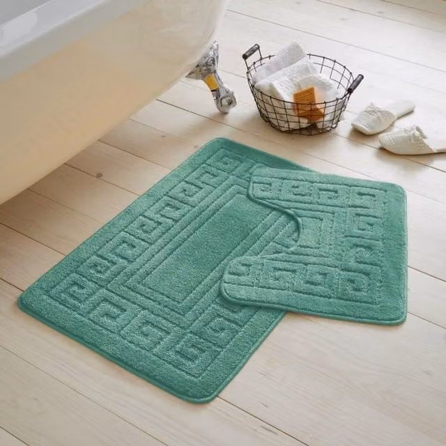 GAVENO CAVAILIA 2 Piece Washable Non-Slip Bathroom Mat Set in Green, W/D/H: 50 x 80 cm and 50 x 40 cm