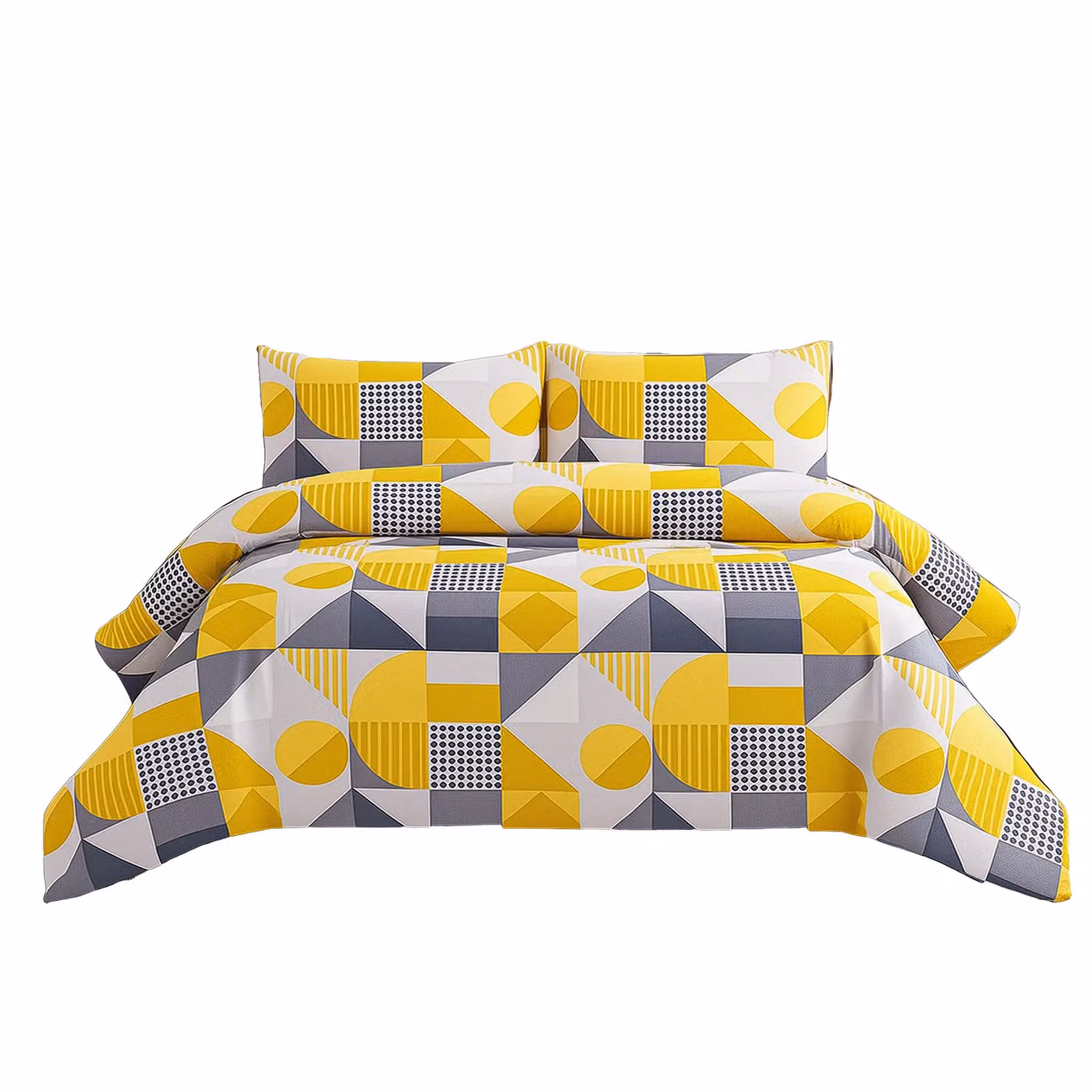 Snug City Super King Polycotton Duvet Cover and Pillowcase Set in Yellow with Graphic Shape Design – 2