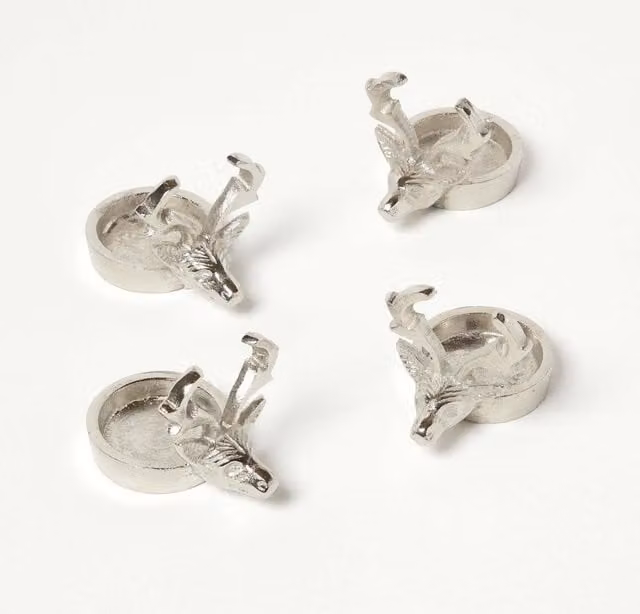 Homescapes Set of 4 Silver Metal Stag Christmas Tea Light Holders