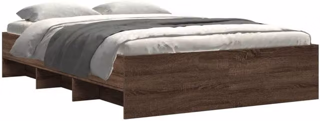 Berkfield Home Durable Engineered Wood Bed Frame in Brown Oak, W/D/H: 140 x 190 x 35 cm