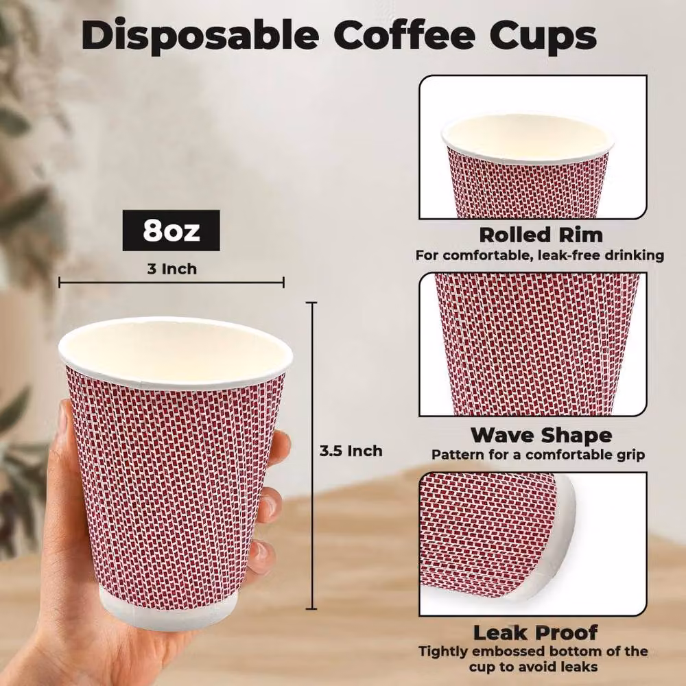 MANTRARAJ 500 Pack Red 3-Ply Disposable Paper Coffee Cups, 8oz – 2