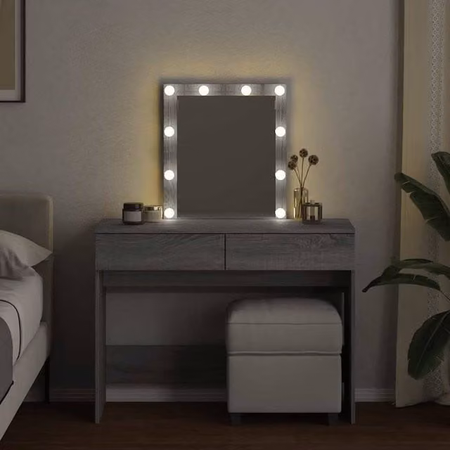 Berkfield Home Beautiful Dressing Table with LED in Grey Sonoma, W/D/H: 100 x 40 x 130 cm – 1