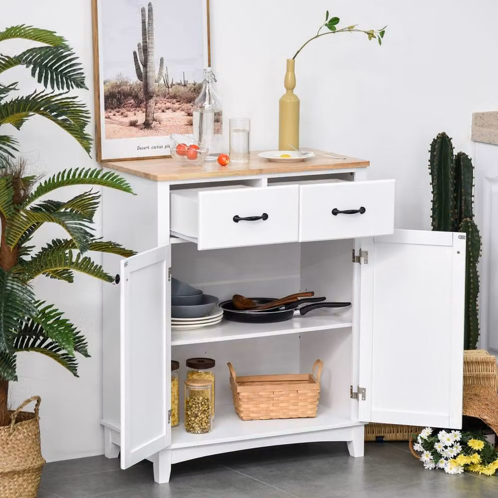 Wyld Haus Vamalu White Wooden Kitchen Cabinet with 2 Drawers and Adjustable Shelf, W/D/H: 74 x 40 x 94 cm – 3