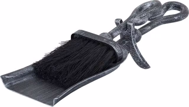 KDMK Brushed Steel Crook Top Hearth Tidy Set in Black and Silver Iron