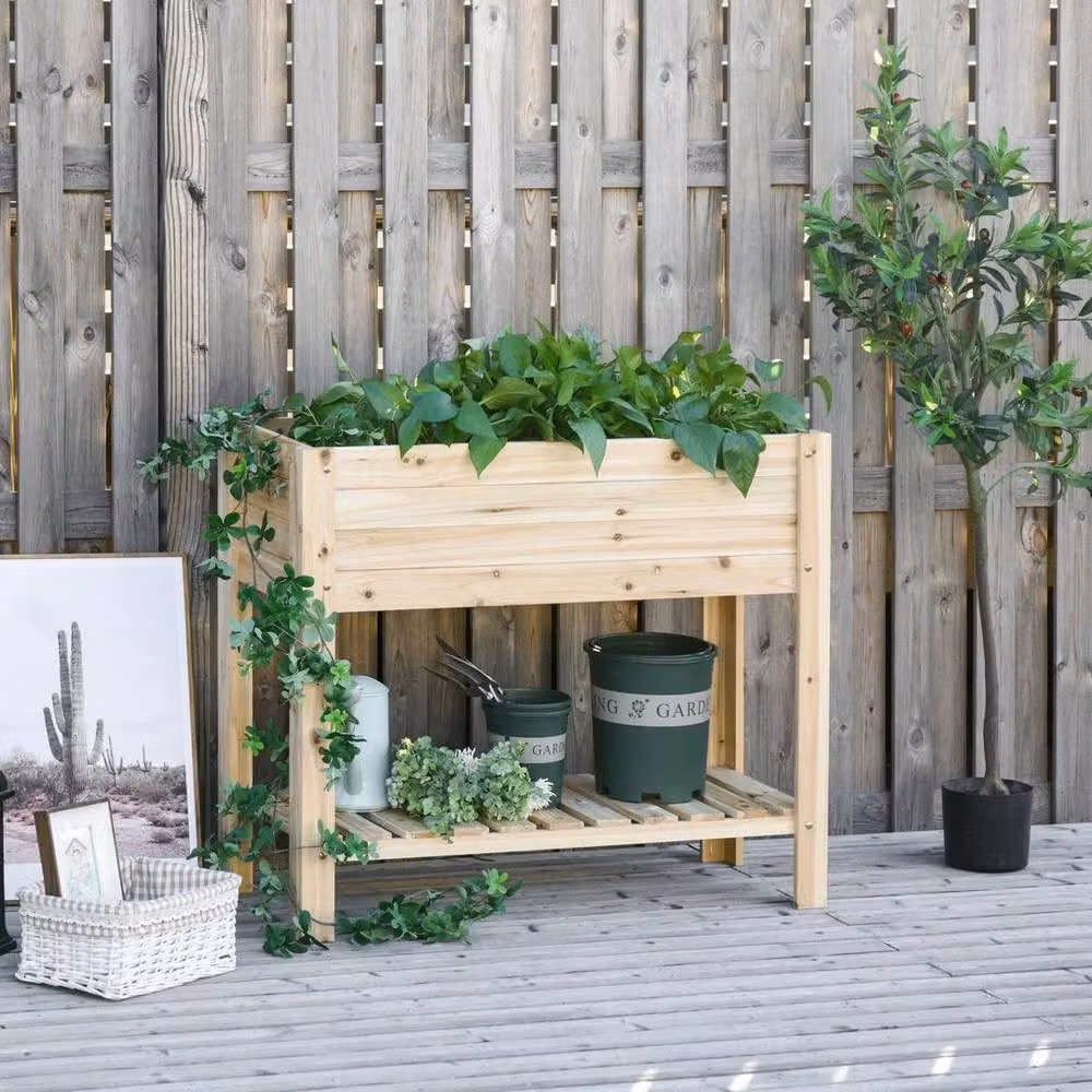 Kelvenix Brown Wooden Raised Garden Bed for Ornamental, Vegetable and Herb Gardens W/D/H: 84 x 40 x 40 cm – 4
