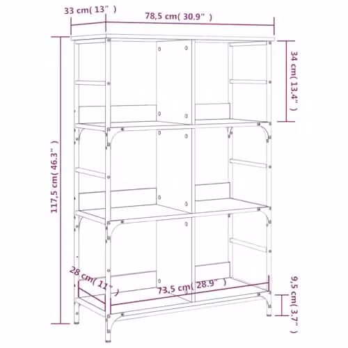 vidaXL Industrial Bookshelf in Black, W/D/H: 78.5 x 33.0 x 117.5 cm – 3