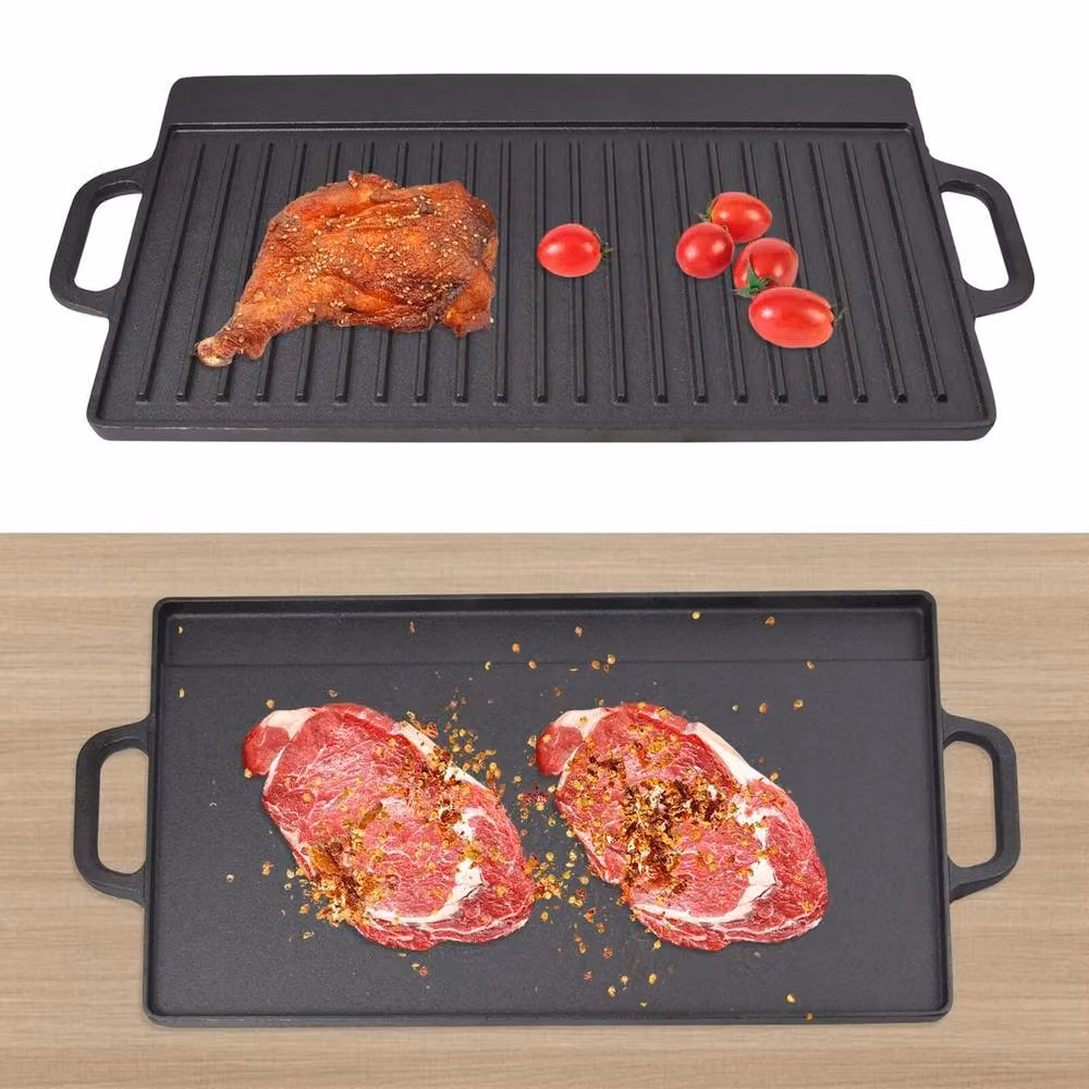 NESTLUNE Large Cast Iron Reversible Non Stick Griddle Plate, Black, W: 100 cm, D: 15 cm – 3