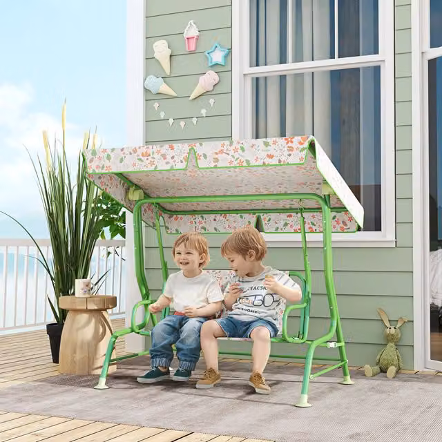 AIYAPLAY 2-Seat Swing Chair Hammock with Sun Canopy and Safety Belt in Green