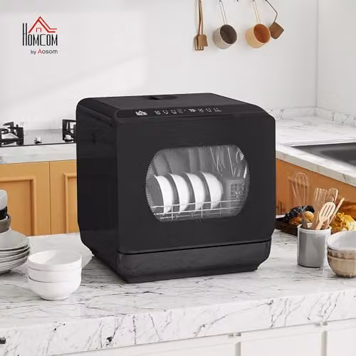 HOMCOM Countertop Dishwasher with 6L Water Tank, Black – 2