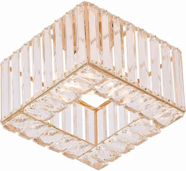 Livingandhome Semi Flush Mount Ceiling Light with Crystal Shade in Transparent and Gold/Brass