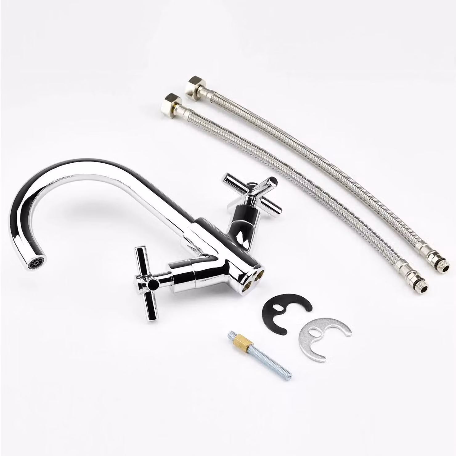Nes Home Chrome Cross Head Kitchen Mixer Tap with 360 Swivel C Shaped Spout in Silver – 2