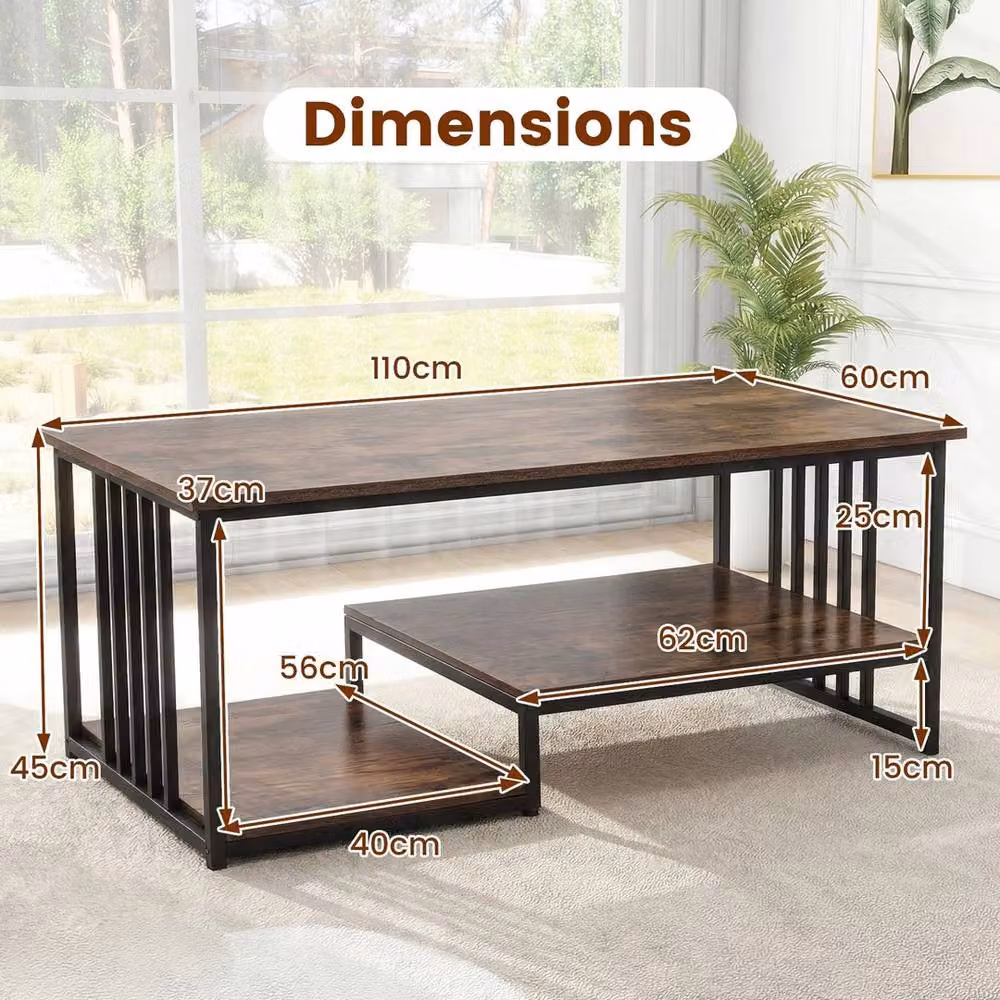 VOGREX Modern Rectangular Cocktail Snack Table with Metal Frame in Brown – 2
