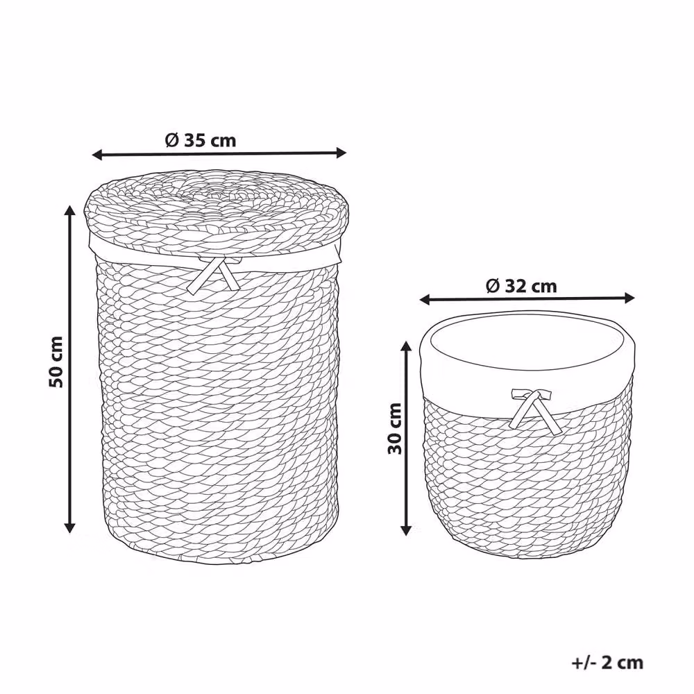 Wyld and Coco Set of 2 Handwoven Water Hyacinth Storage Baskets with Lids and Removable Cotton Bags in Natural Beige – 3