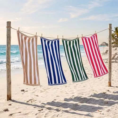 Allure Bath Fashions Luxury Cabana Stripe Extra Large Beach Towel in Khaki Green, 100% Cotton, W: 100 cm, L: 180 cm – 3