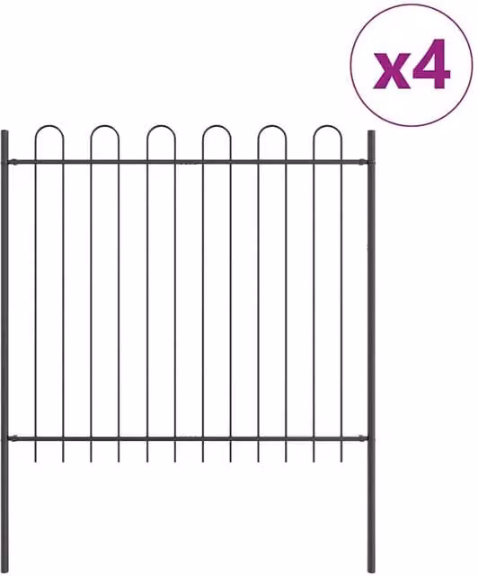 Berkfield Home Grey Powder-Coated Steel Garden Fence with Hoop Top, W: 6.8 m, H: 1.5 m