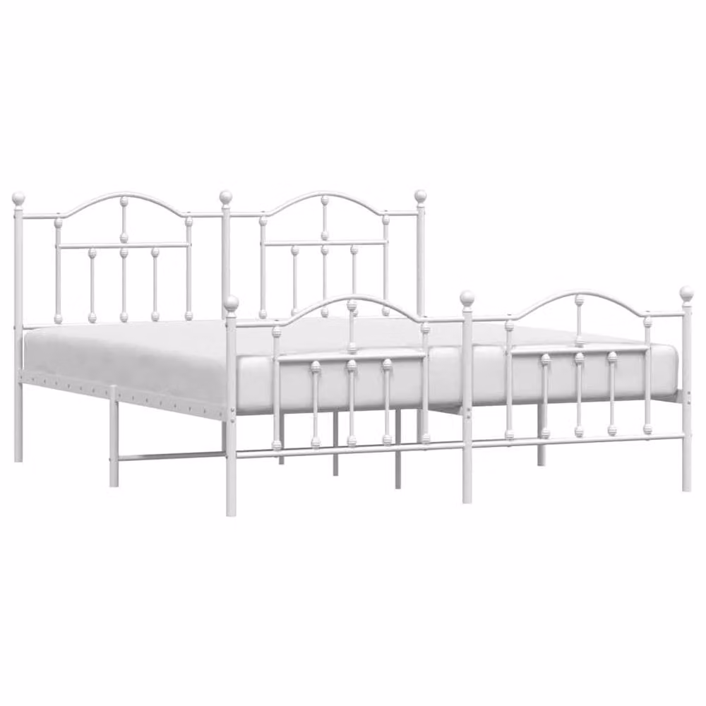 Berkfield Home Metal Bed Frame with Headboard and Footboard, White, W: 183 cm, L: 213 cm – 2