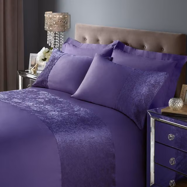 Roseley Crushed Velvet Duvet Cover Set with 2 Pillowcases, Purple, Double