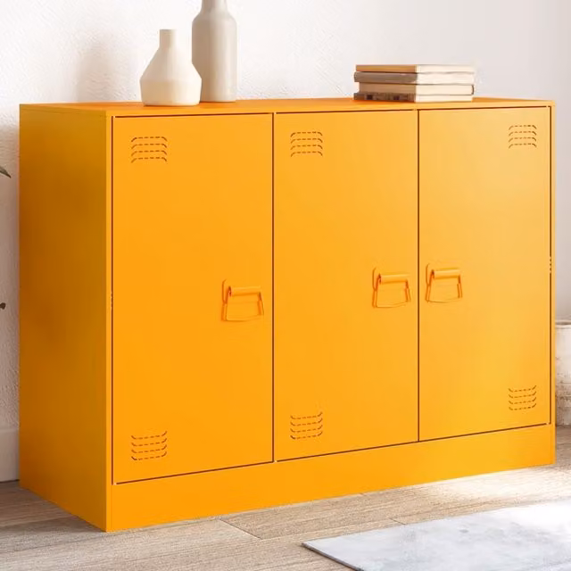 Berkfield Home Mustard Yellow Industrial Metal Sideboard W/D/H: 99 x 39 x 73 cm