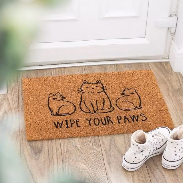 Uniqueful Wipe Your Paws Cat Coir Doormat, Brown, W: 100 cm, D: 60 cm