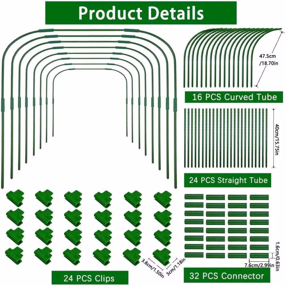 NESTLUNE 96-Piece DIY Garden Grow Tunnel Kit Greenhouse Support Hoops in Green, H: 100 cm, W: 15 cm – 3