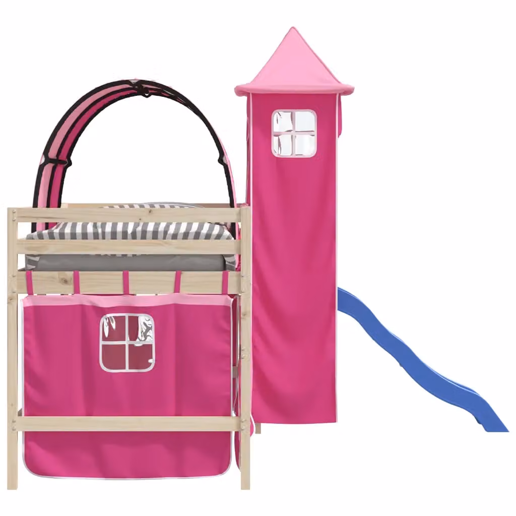 Berkfield Home Pink Opaque Childrens Loft Bed Curtains with Tunnel and Tower – 4