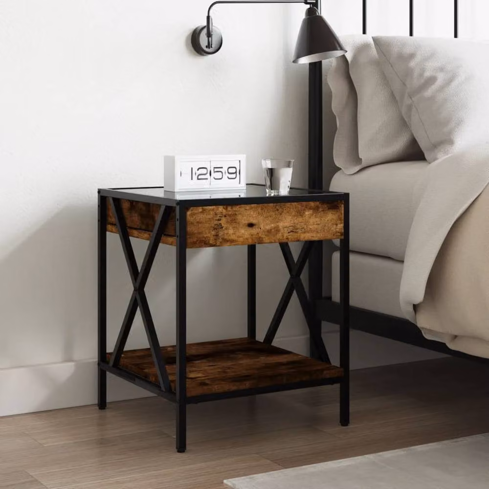 Berkfield Home Infinity LED Bedside Table in Smoked Oak Brown, W/D/H: 40 x 40 x 49 cm – 3