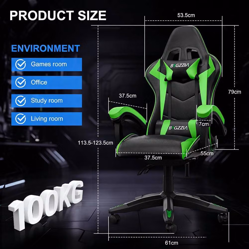 Gartistgo Bluetooth Gaming Chair in Green with Lumbar Support, Headrest and Armrests – 2